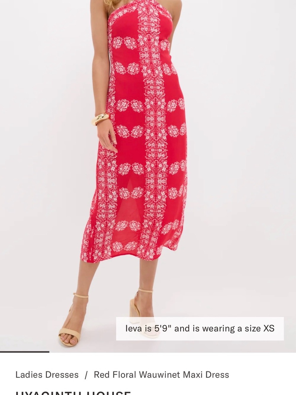 Red Floral Maxi Dress with Halter Neck